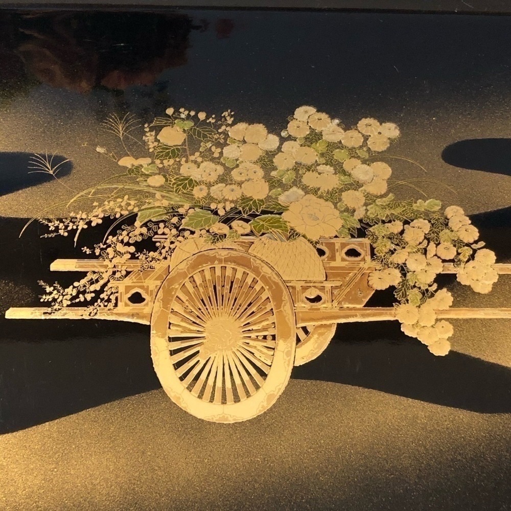 Vintage Otagiri Japan Flower Cart Lacquer Tray - Picture 2 of 9